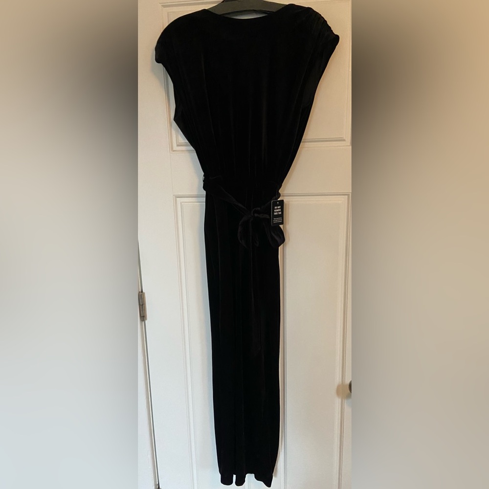 Express Black Velvet Jumpsuit with Rhinestone Back Detail
